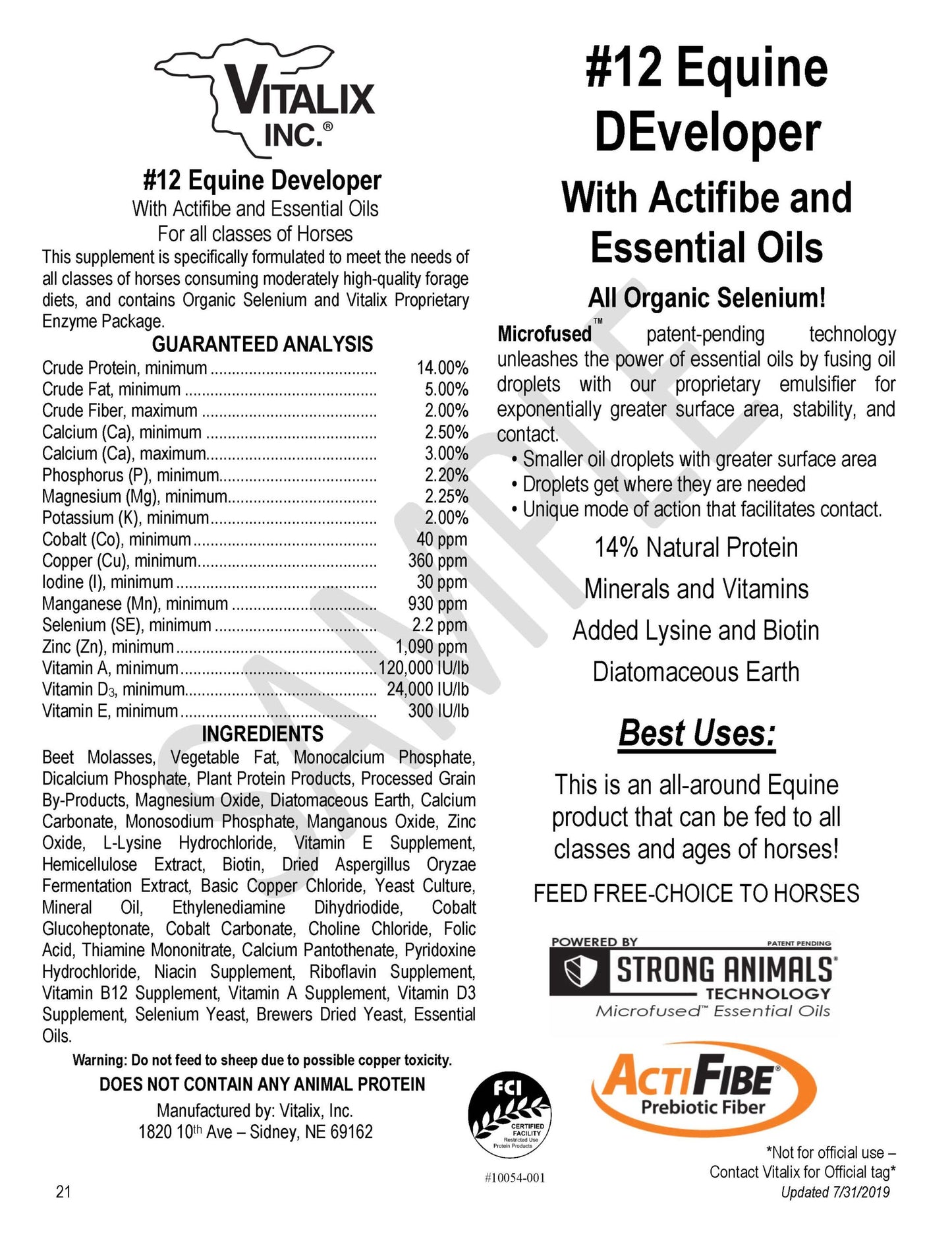 VITALIX MOLASSES TUB 12 EQUINE DEVELOPER 200 Branex Feed & Supply