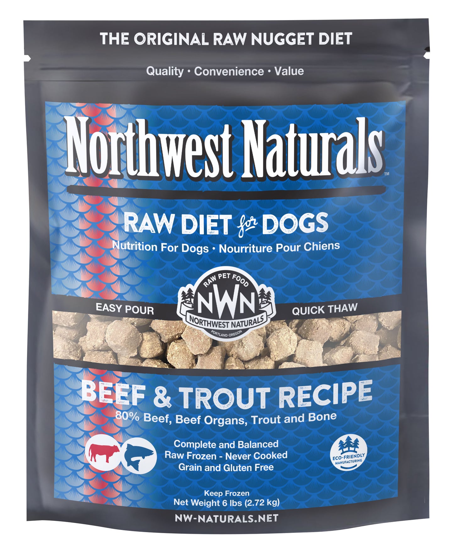 NWN BEEF/TROUT NUGGETS FROZEN 6#
