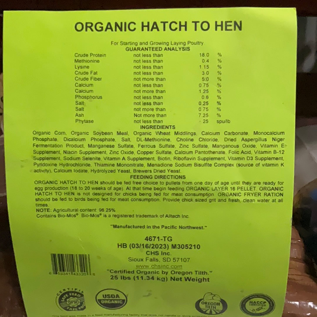 ORGANIC HATCH TO HEN PAYBACK 25#