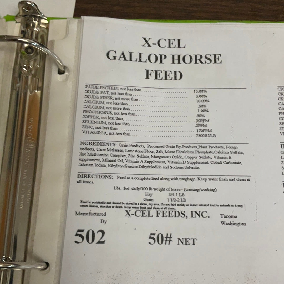 GALLOP HORSE FEED 15% XCEL 50#