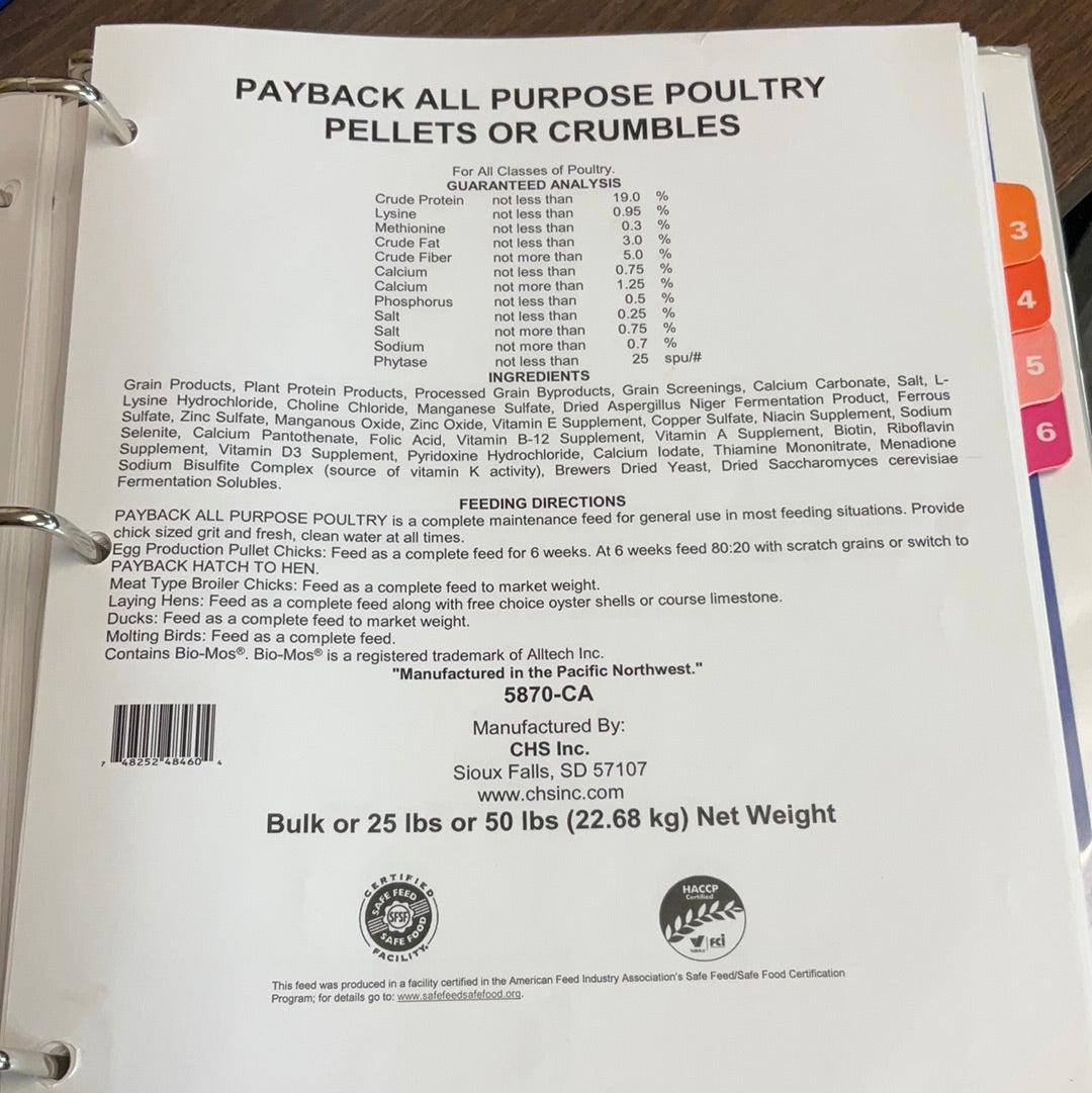 ALL PURPOSE PELLETS PAYBACK 50#