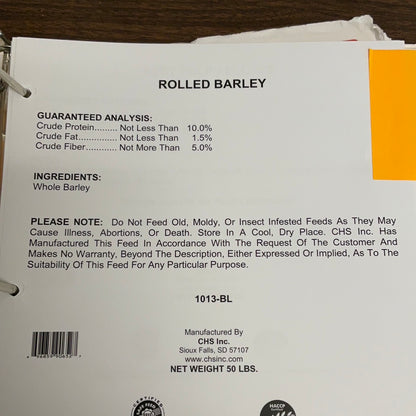 ROLLED BARLEY PAYBACK 50#